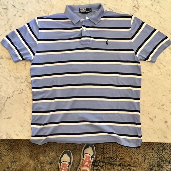 Ralph Lauren Polo Light Blue Navy & White Stripe Collared Shirt Size Lar… - Picture 3 of 6